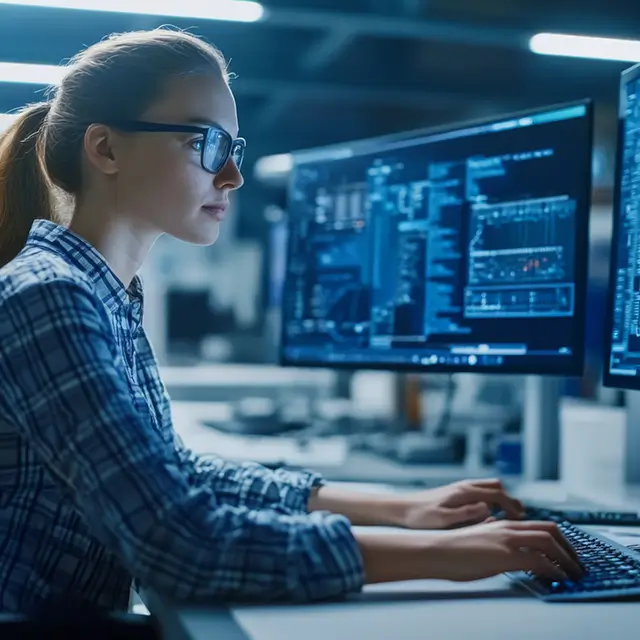 Diverse team of developers collaborating on Microsoft Dynamics 365 and Azure projects, emphasizing human expertise in custom software development at Craftware Technologies