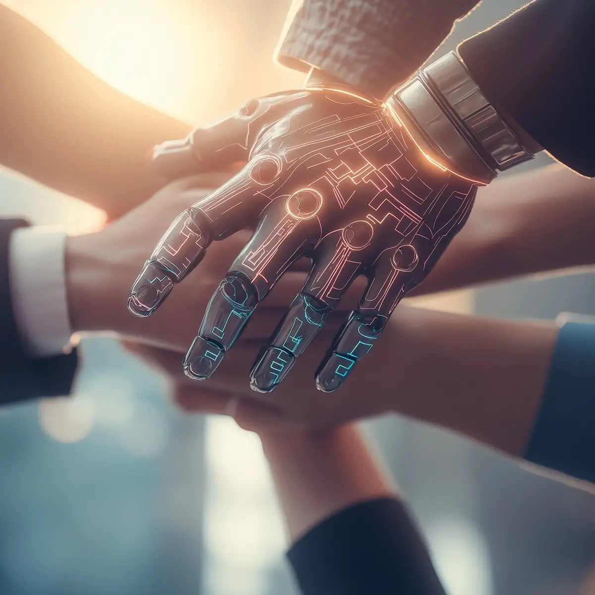 Human developers and AI systems working together seamlessly on Microsoft Azure dashboards and Dynamics 365 customizations for innovative results